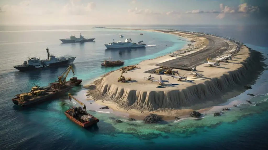Wie China Jahr für Jahr Millionen Tonnen Beton ins Meer kippt und umstrittene Riffe zu militärischen Stützpunkten umbaut
